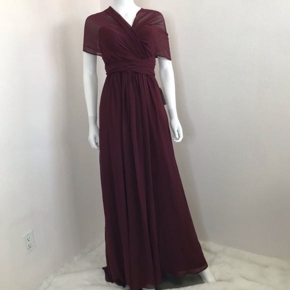 New NWT Birdy Grey “Grace” Convertible Chiffon Gown Maxi Dress Cabernet Burgundy - Picture 13 of 16